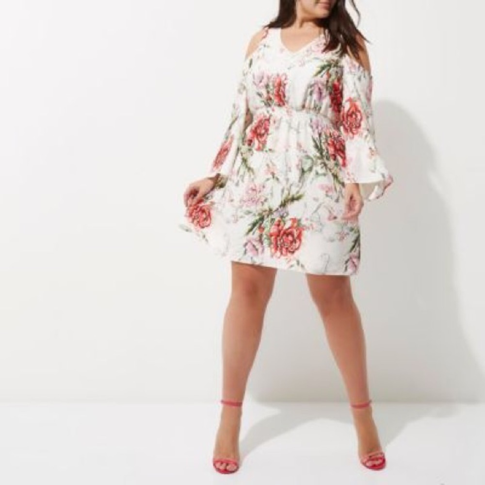 ASOS River Island Dress Plus Size 26 Floral White